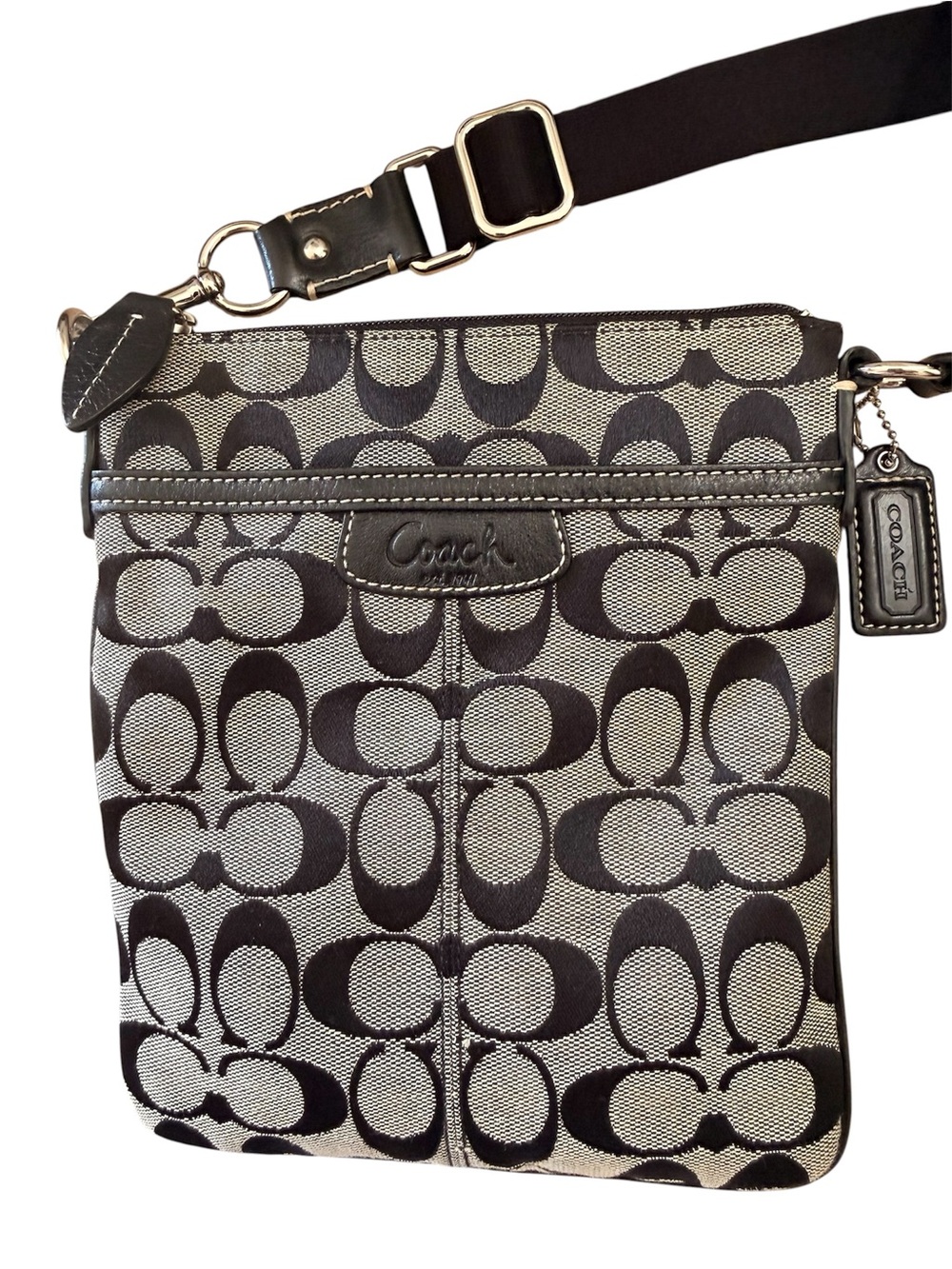 Coach Penelope Signature Jacquard Crossbody Bag Black Grey Canvas Leather Trim - Picture 3 of 7